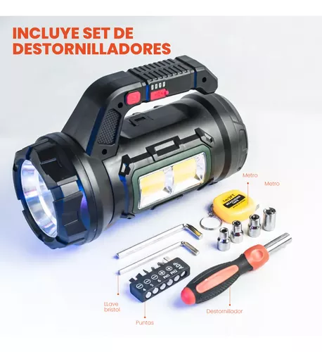 Linterna Led Multifunción Kit Herramienta Básica y  Recargable